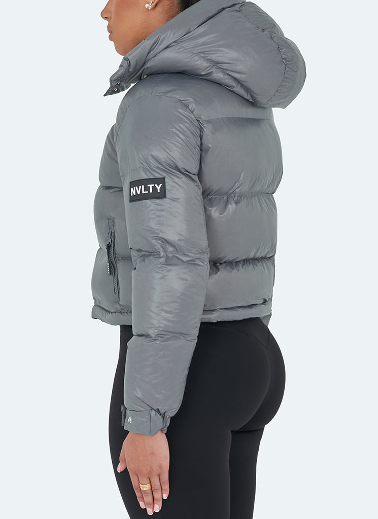 Glänzende Pufferjacke – Anthrazit