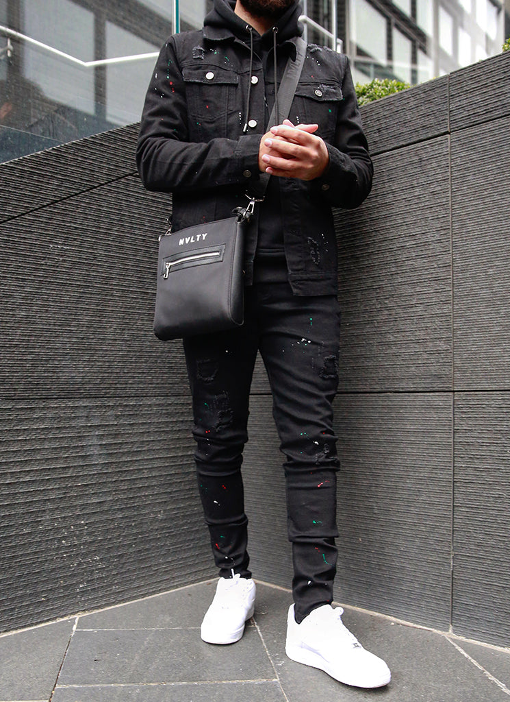 Patchwork-Lackjeans – Schwarz