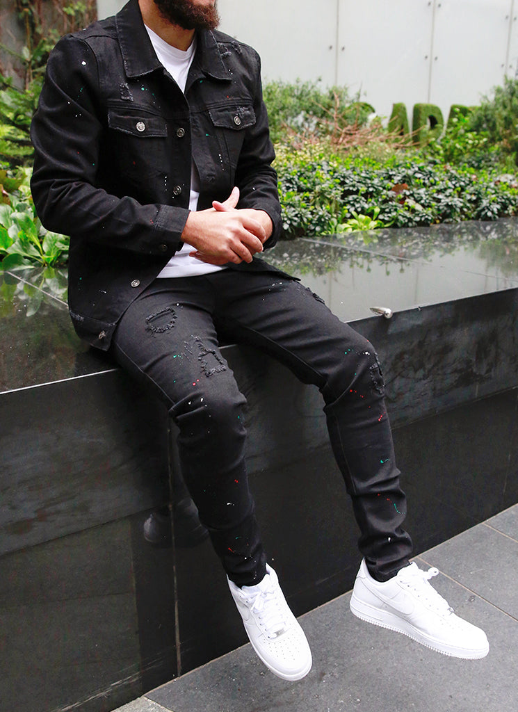 Patchwork-Lackjeans – Schwarz