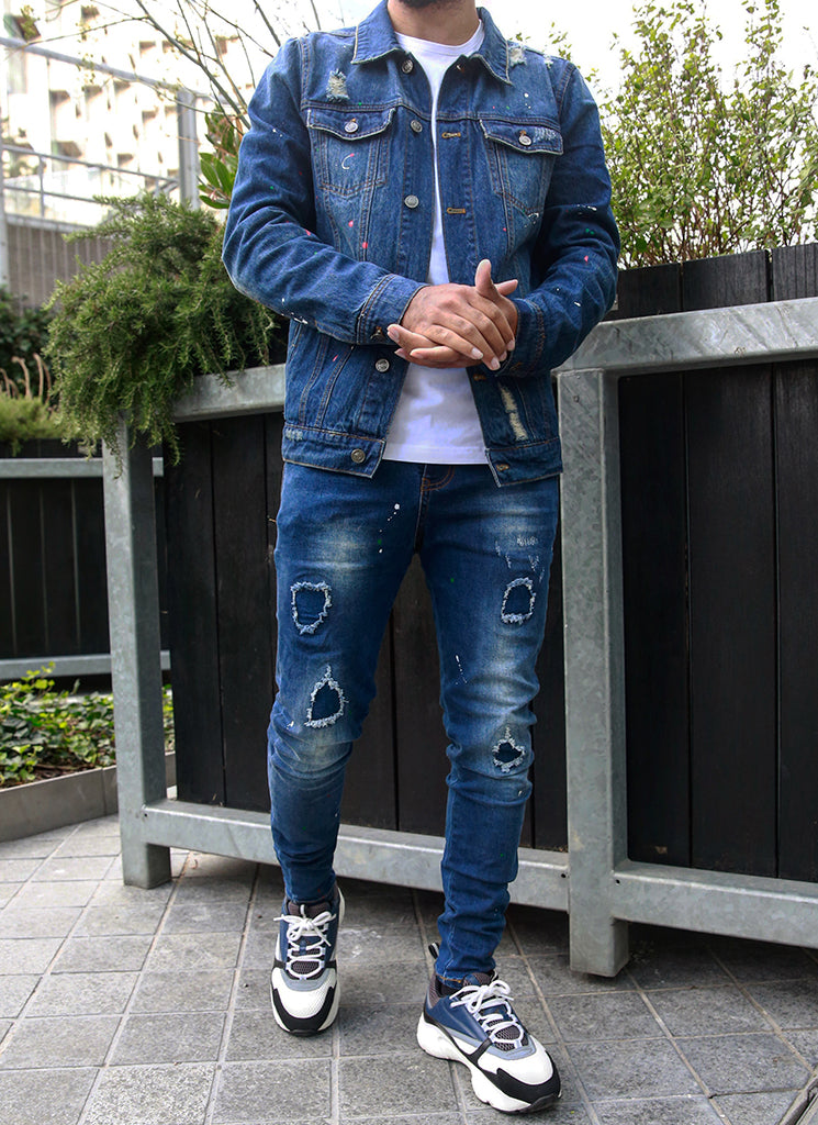 Patchwork-Paint-Jeans – Dunkelblau