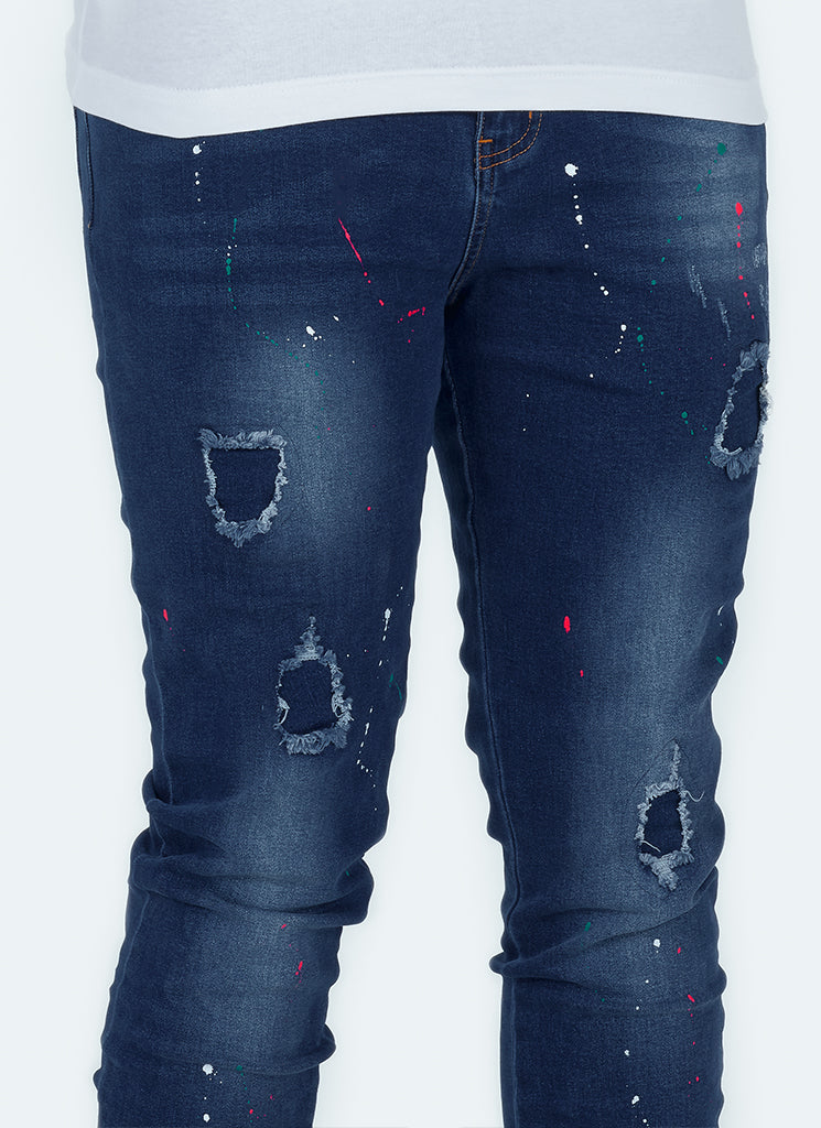 Patchwork-Paint-Jeans – Dunkelblau