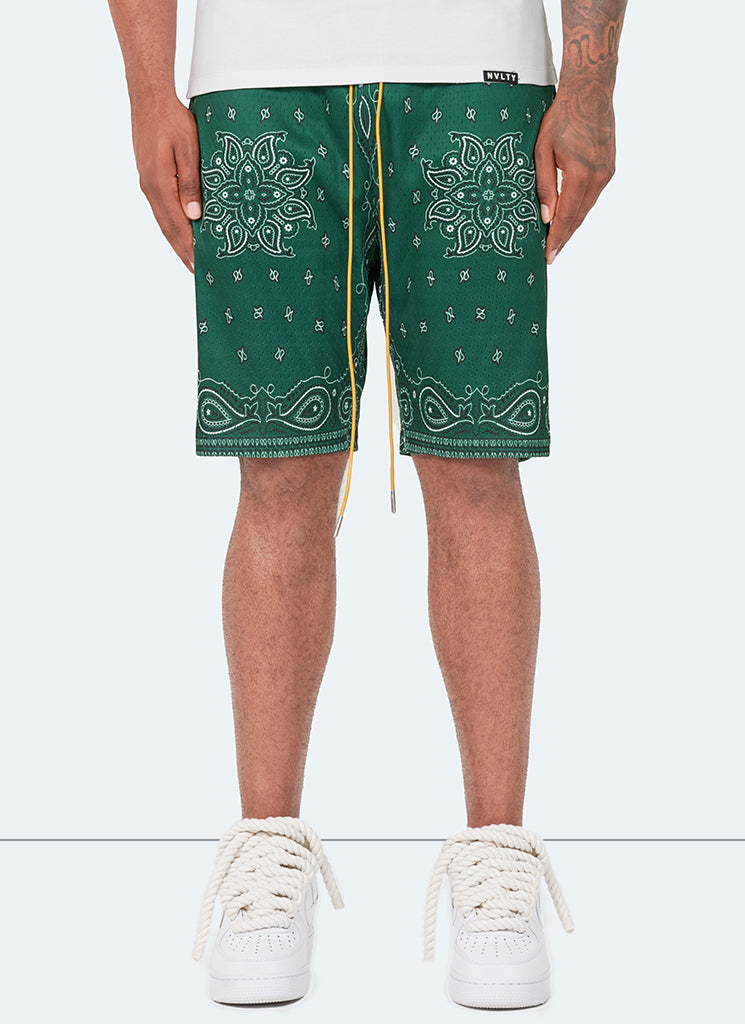 Paisley-Mesh-Shorts – Grün
