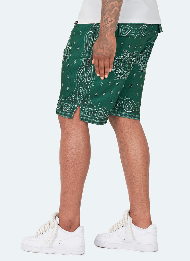 Paisley-Mesh-Shorts – Grün