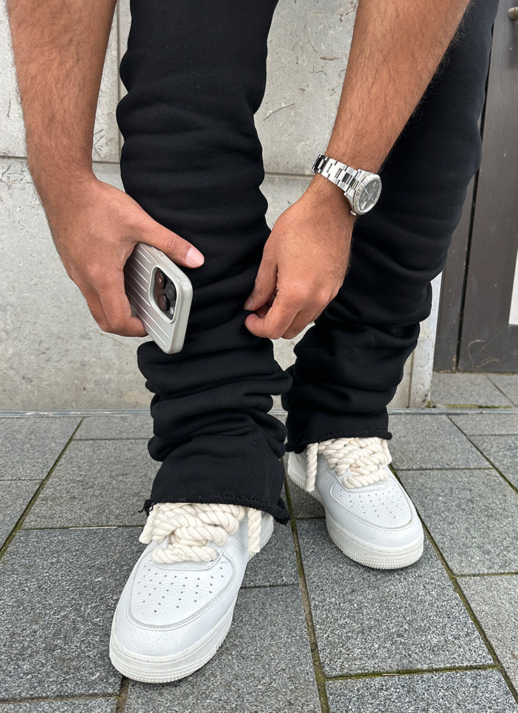 Vintage Stacked Joggers - Schwarz
