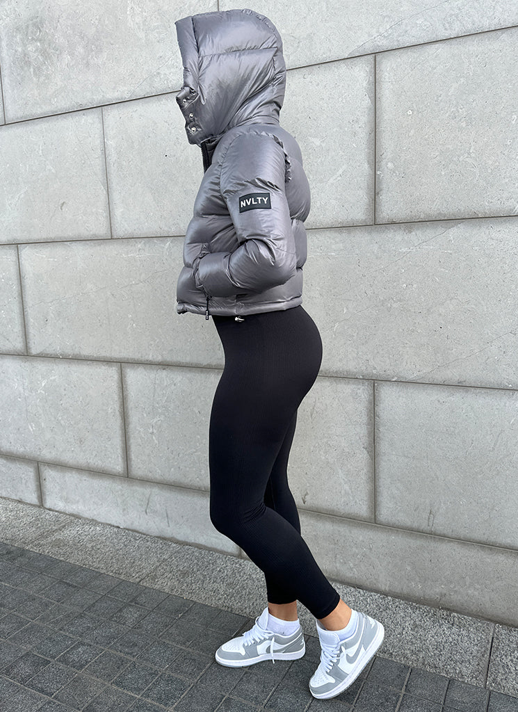 Glänzende Pufferjacke – Anthrazit