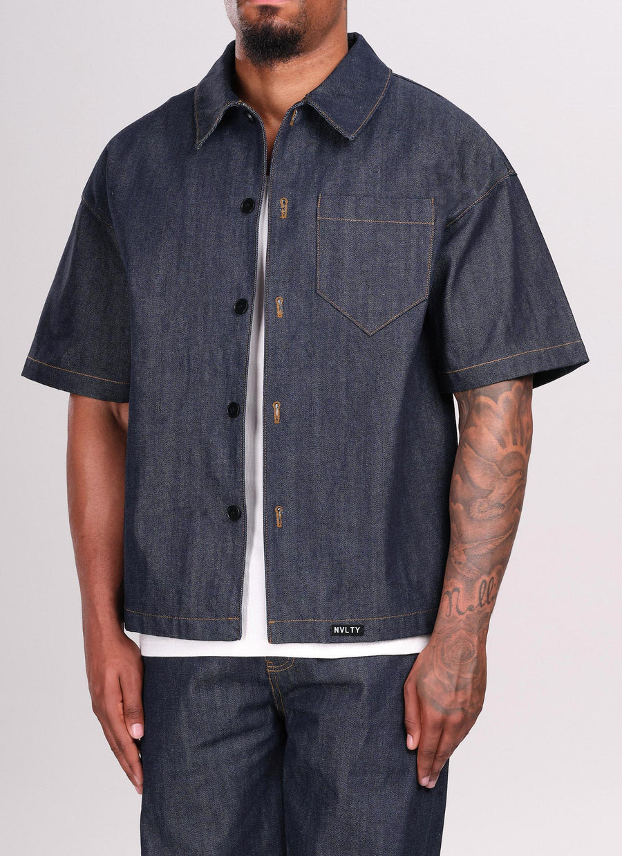 Strukturiertes Selvedge-Jeanshemd – Indigo