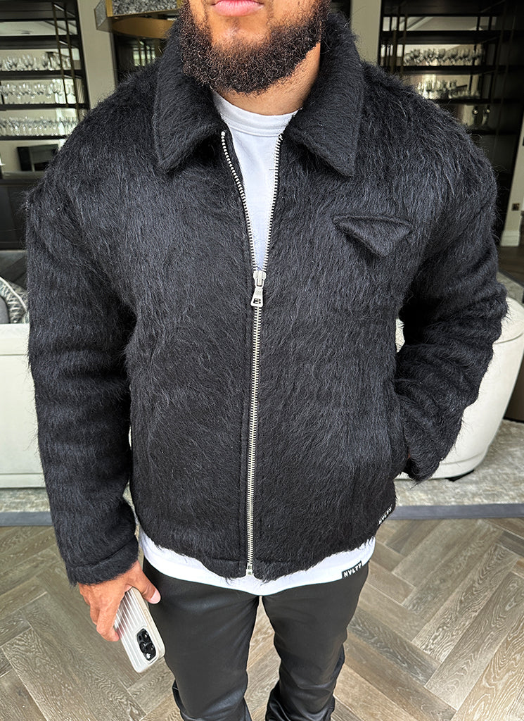 Mohair-Reißverschlussjacke - Schwarz