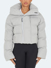 Knit Shawl Collar Puffer Jacket - Grey