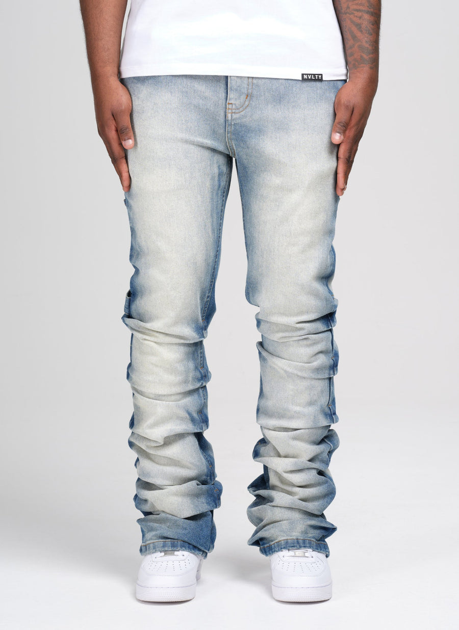 Vintage Flare Jeans mit Stickerei - Blau