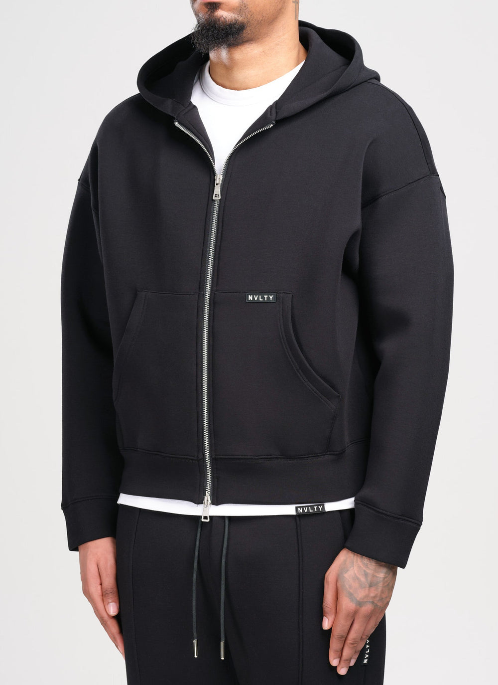 Strukturierter Scuba-Kapuzenpullover mit Reißverschluss - Schwarz