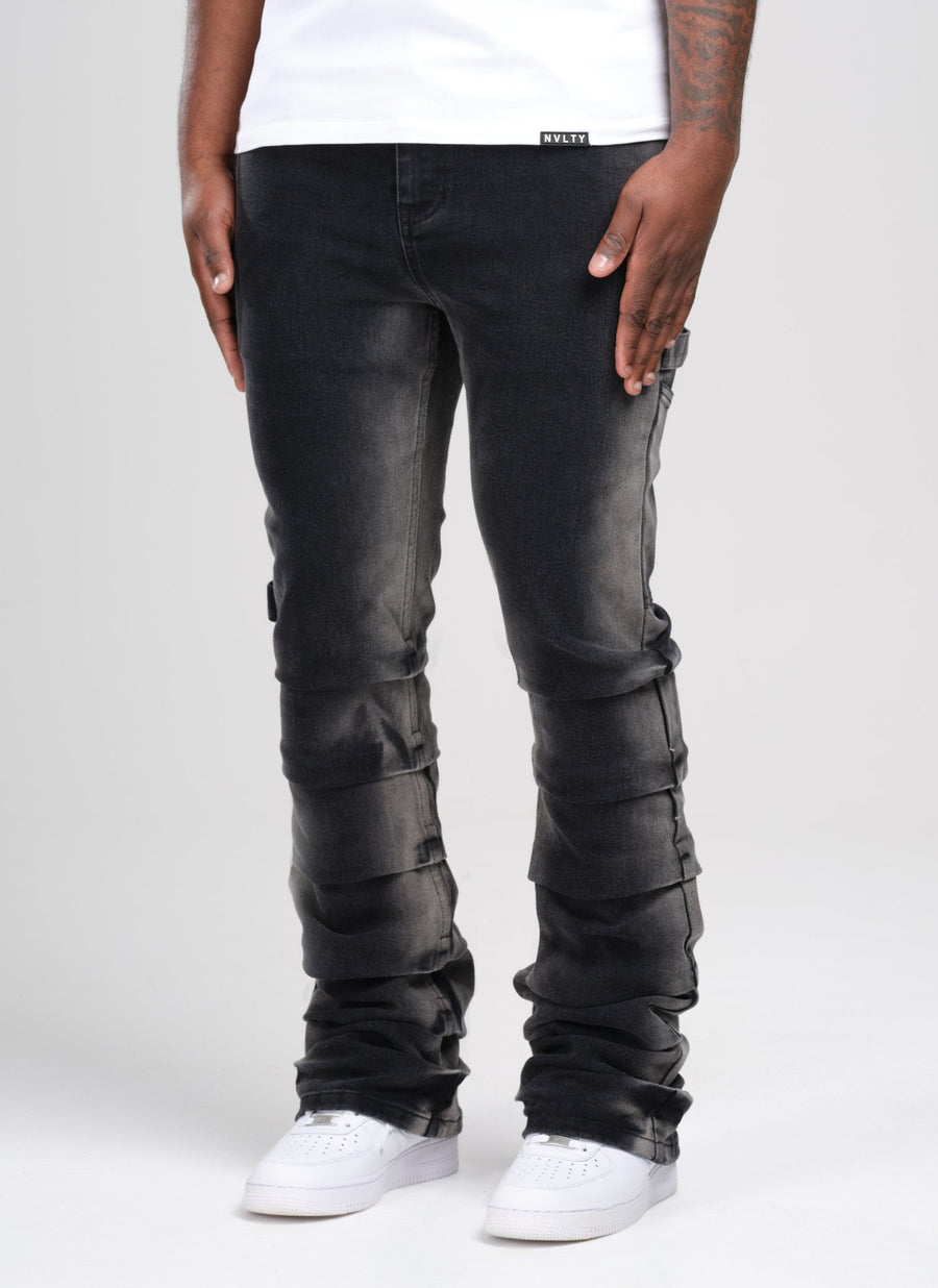 Vintage Flare Jeans mit Nähten - Schwarz