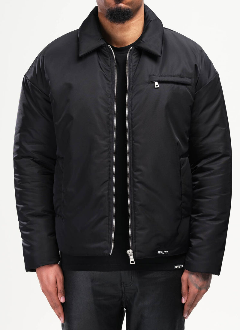 Gefütterte Nylonjacke - Schwarz
