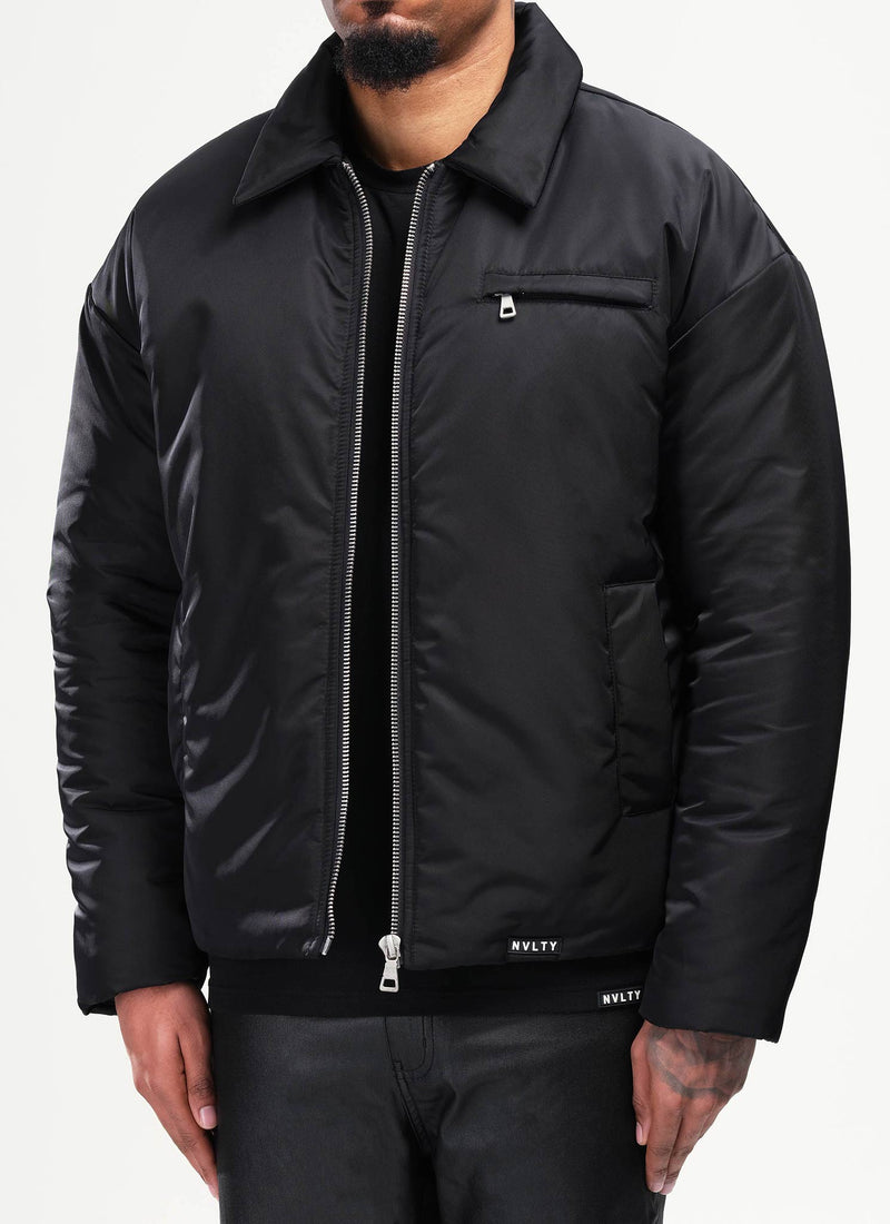 Gefütterte Nylonjacke - Schwarz