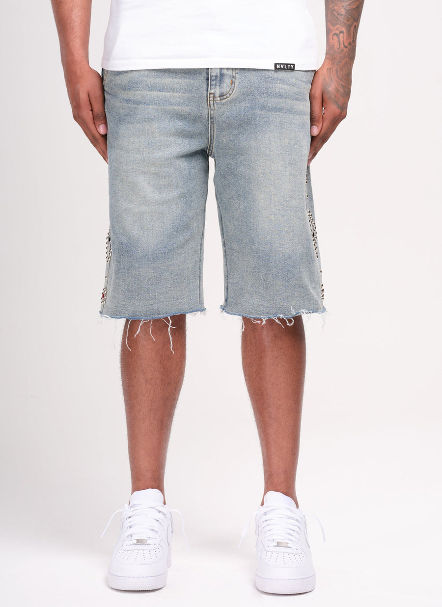 Vintage Jeansshorts mit Nieten - Blau