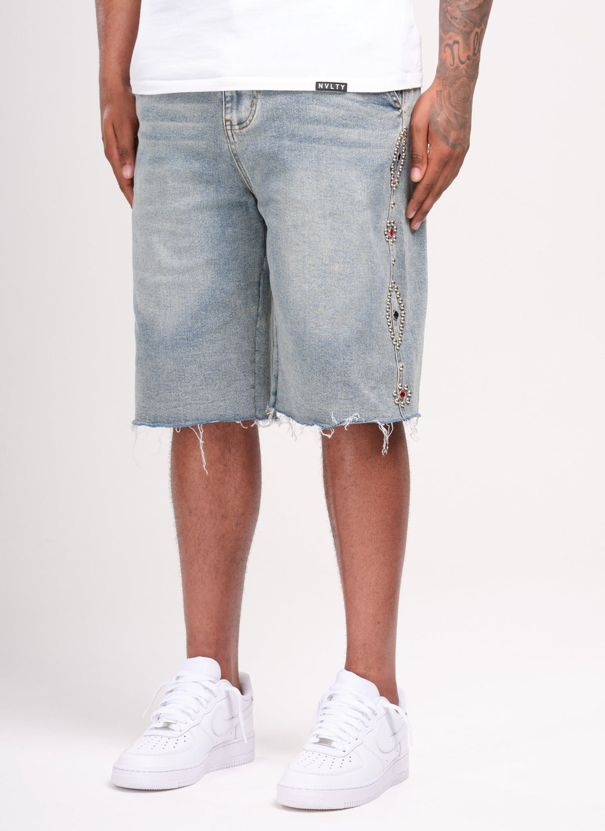 Vintage Jeansshorts mit Nieten - Blau