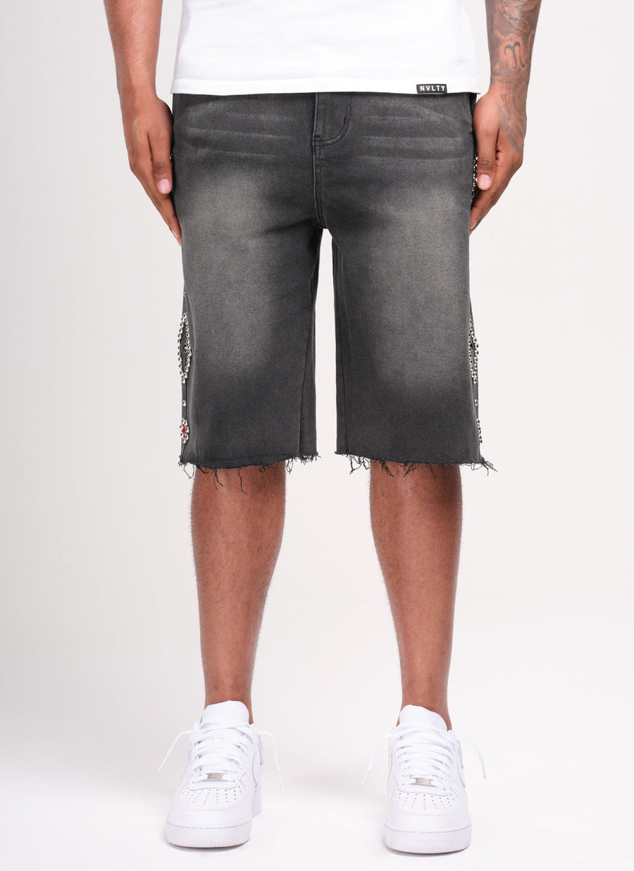Vintage Jeansshorts mit Nieten - Schwarz