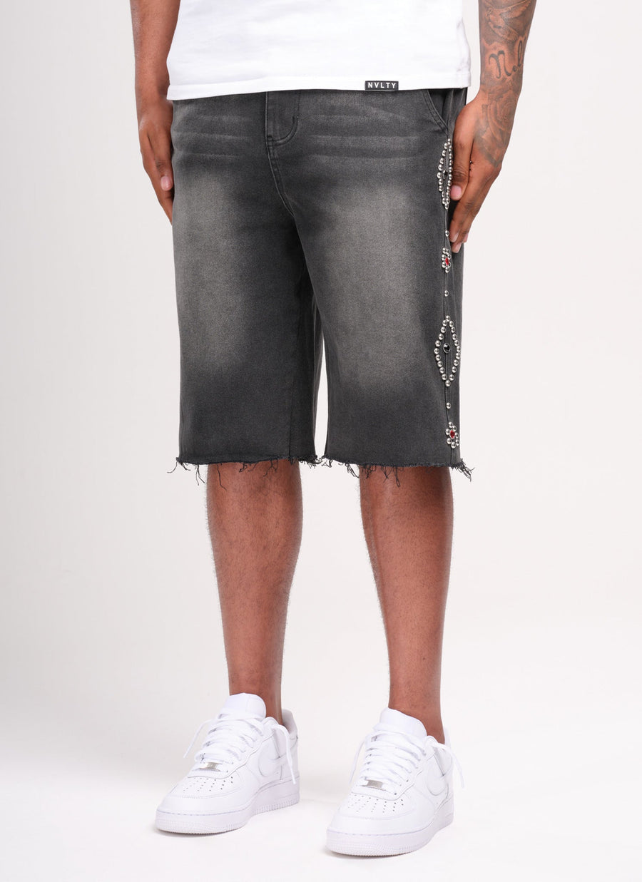 Vintage Jeansshorts mit Nieten - Schwarz