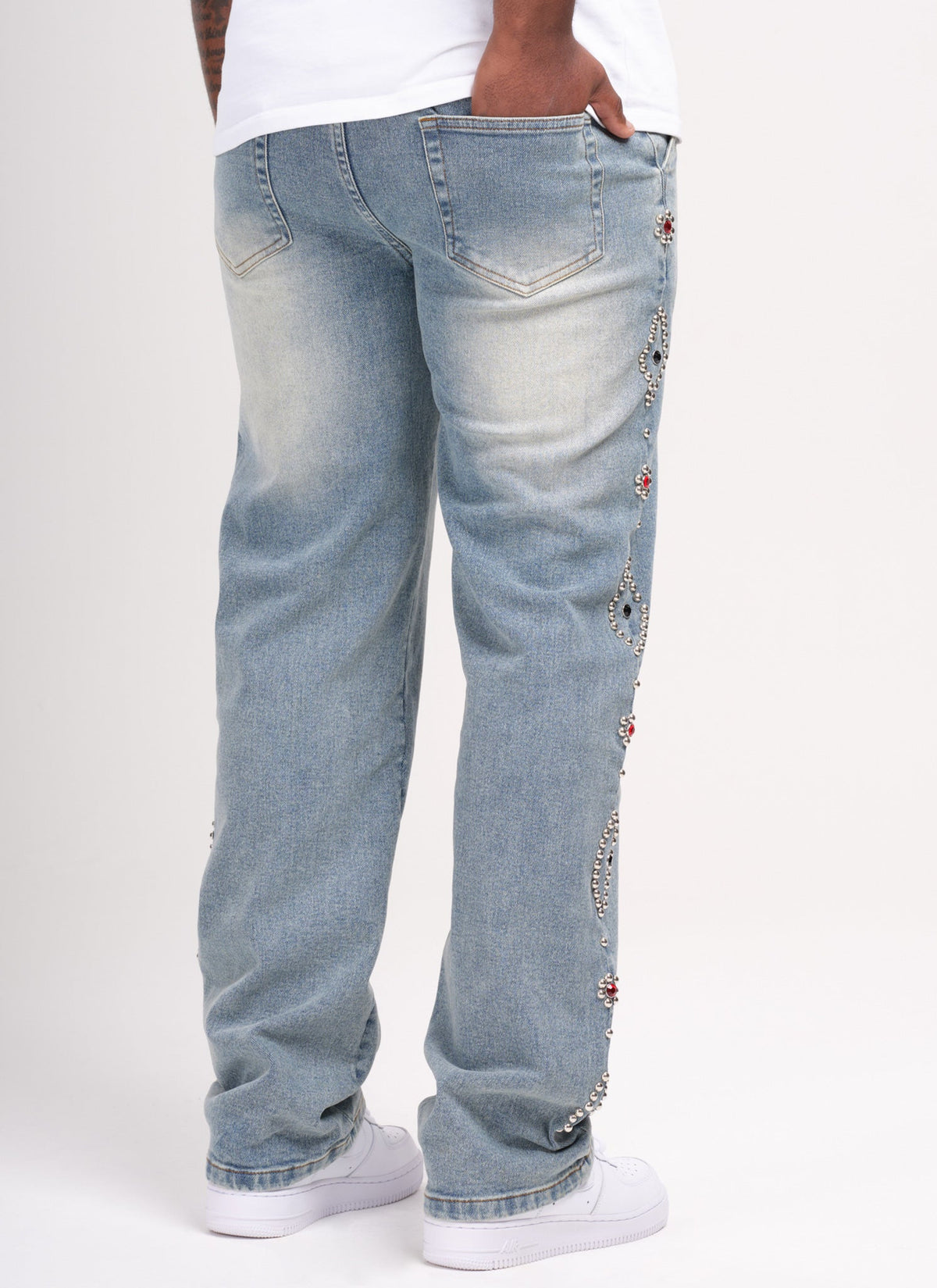 Vintage Jeans mit Nieten - Blau