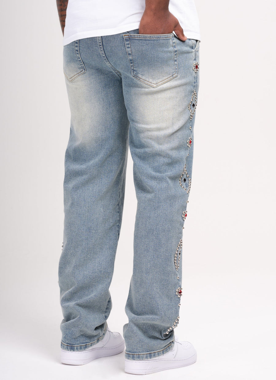 Vintage Jeans mit Nieten - Blau
