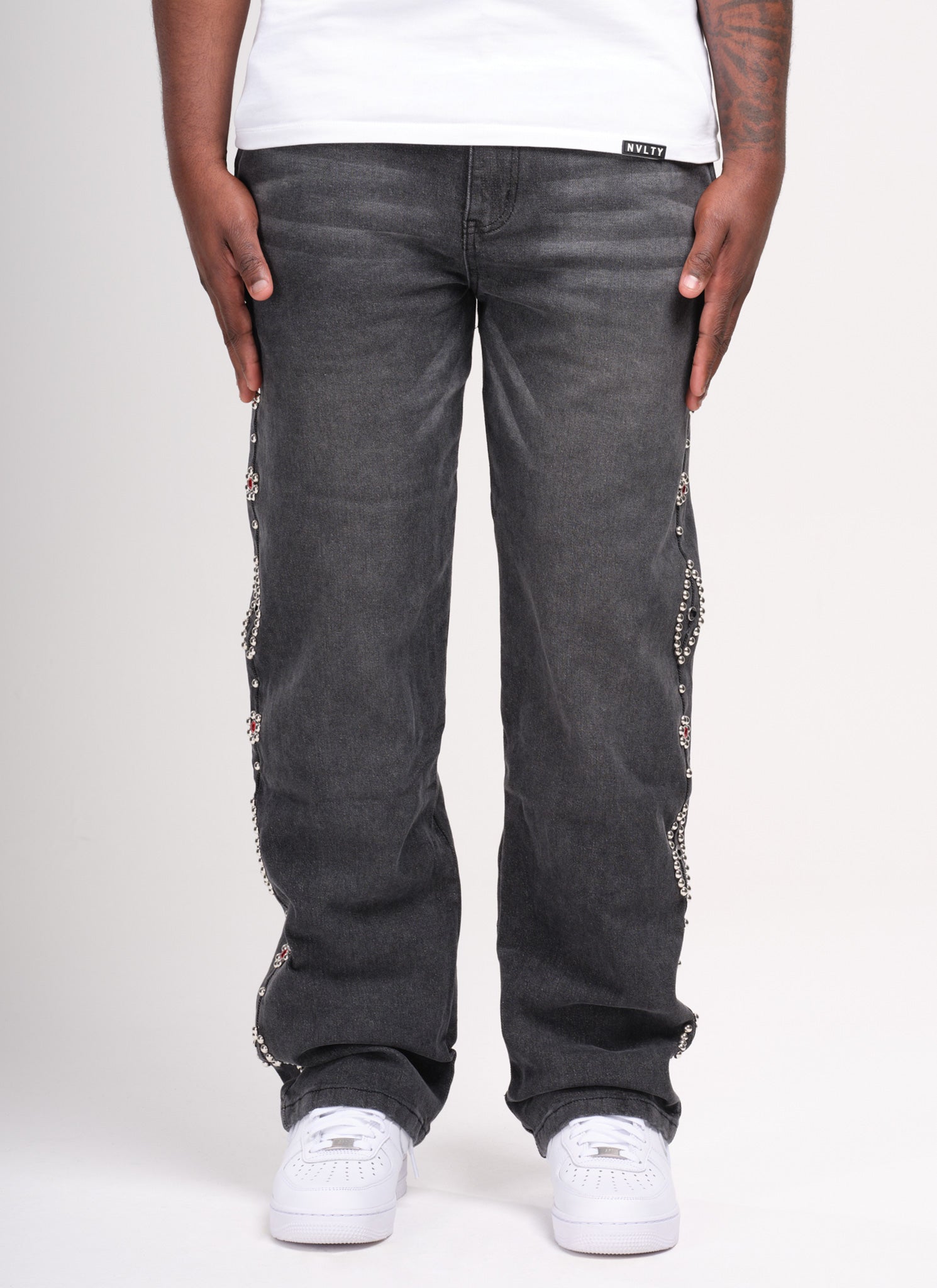 Vintage Studded Jeans - Grey