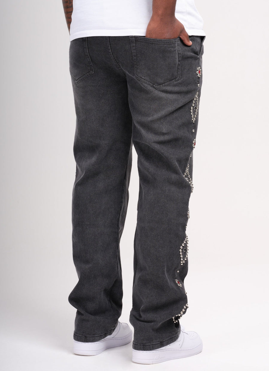 Vintage Jeans mit Nieten - Grau