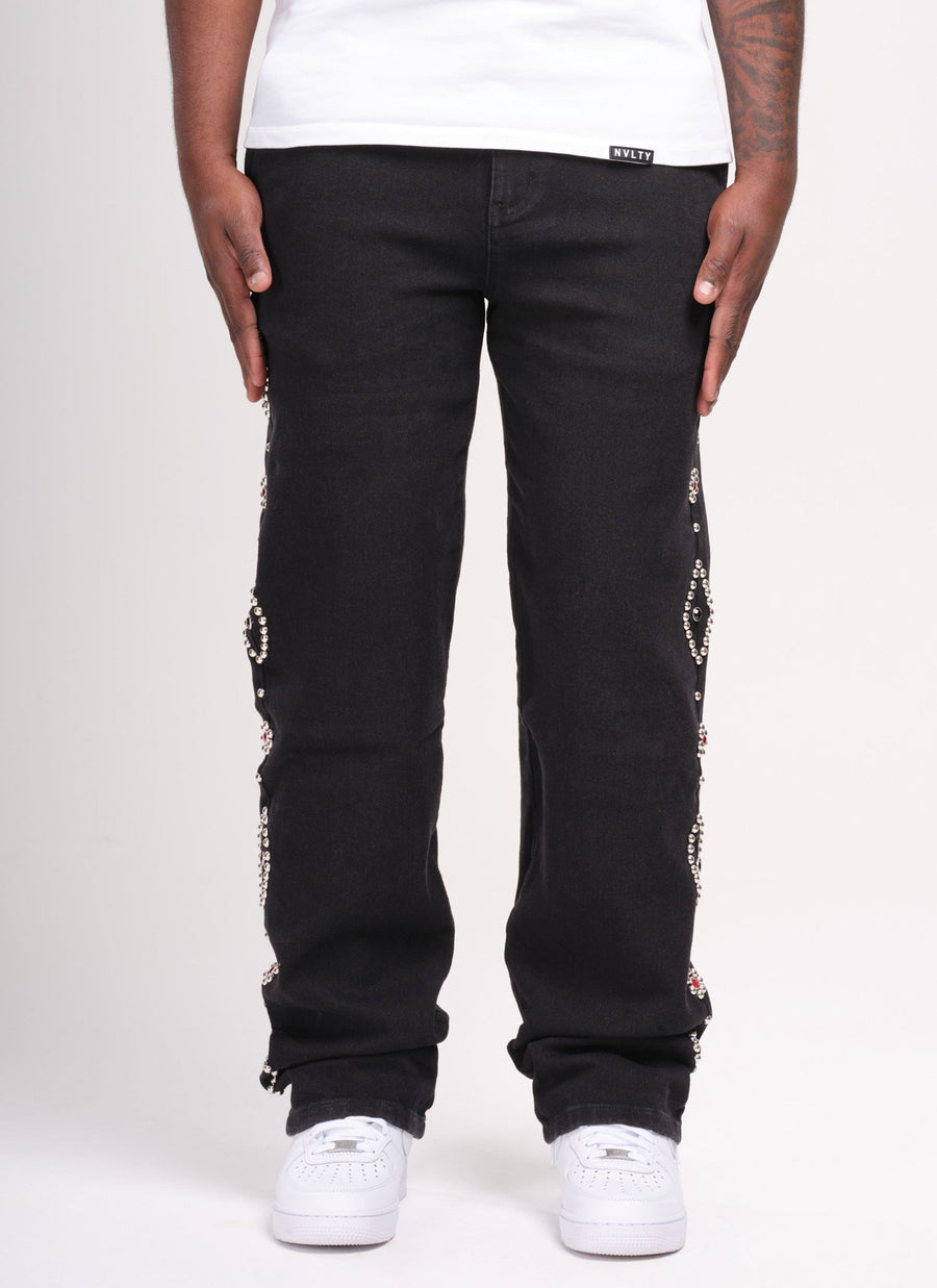 Vintage-Jeans mit Nieten - Schwarz