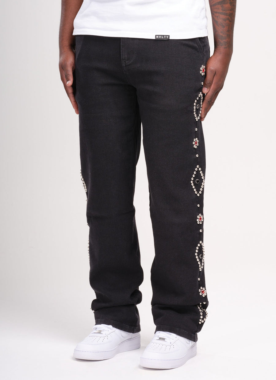 Vintage-Jeans mit Nieten - Schwarz