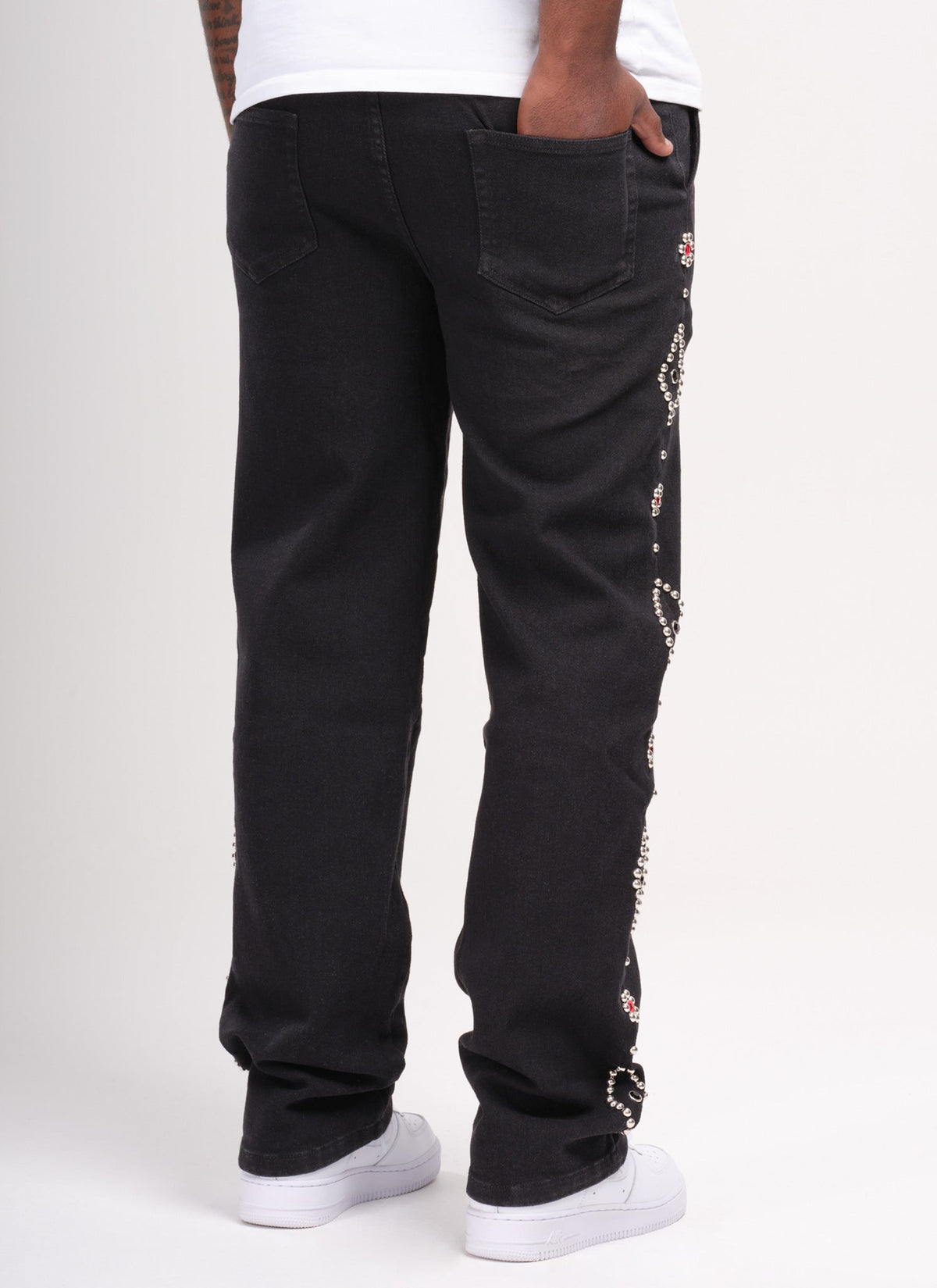 Vintage-Jeans mit Nieten - Schwarz