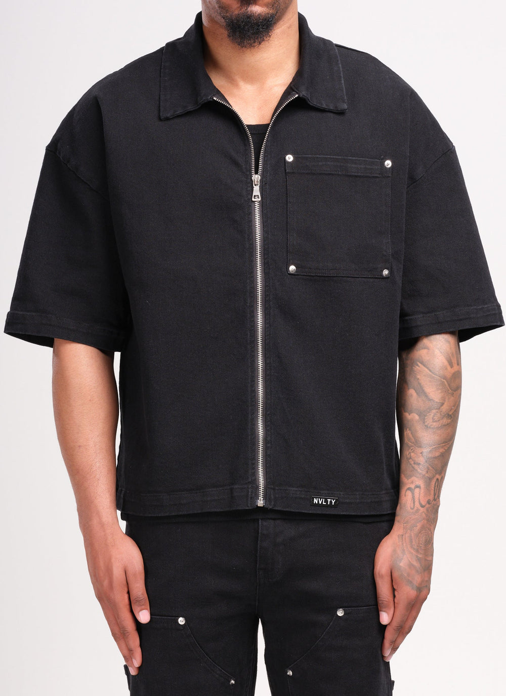 Vintage Nieten-Jeanshemd - Schwarz