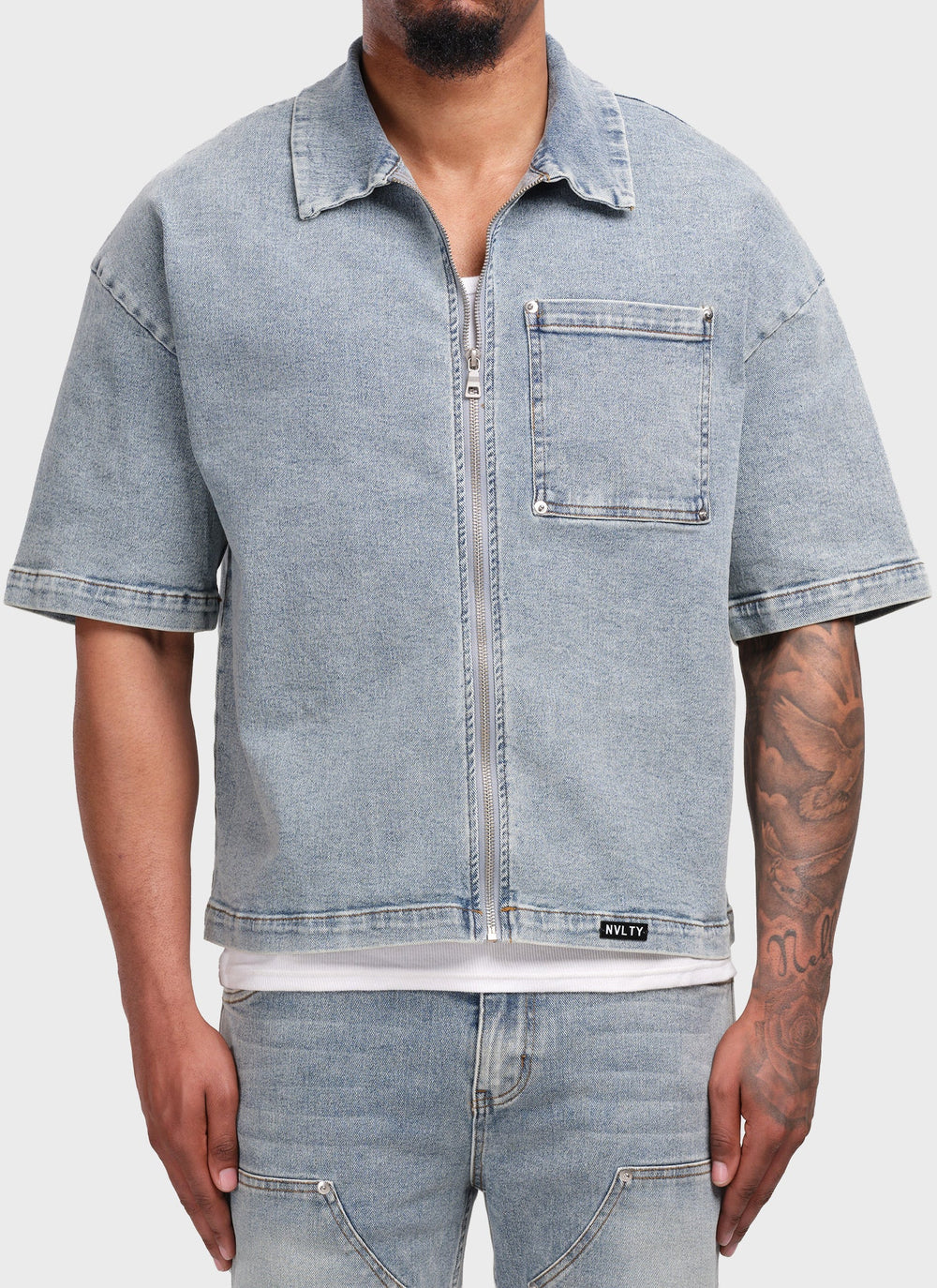 Vintage Nieten-Jeanshemd - Blau