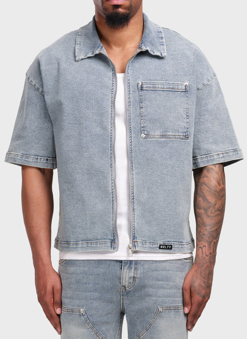 Vintage Nieten-Jeanshemd - Blau