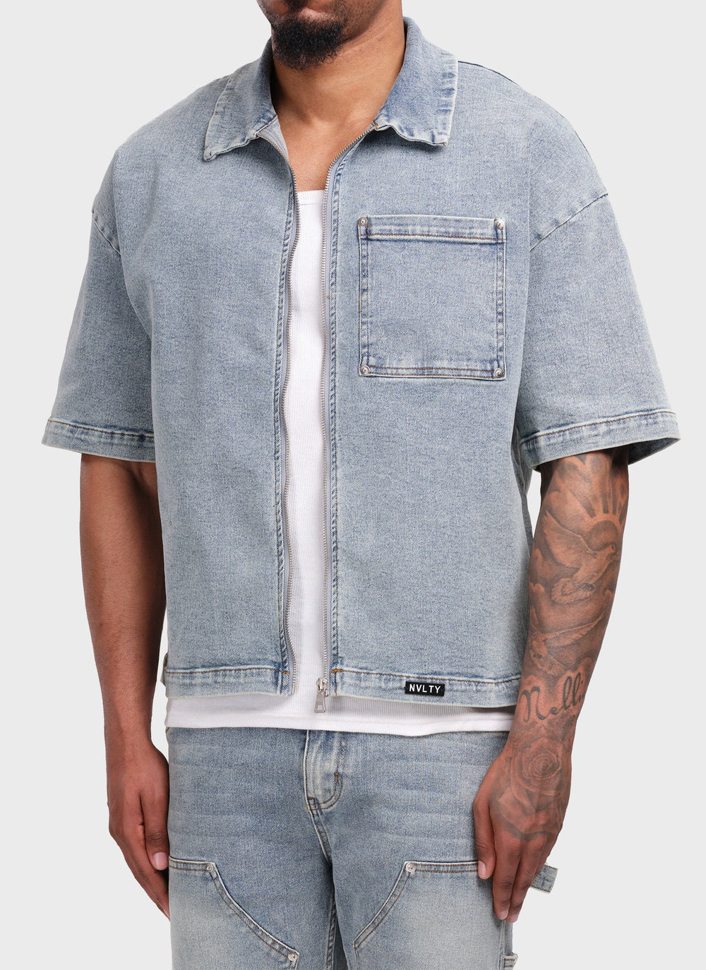 Vintage Nieten-Jeanshemd - Blau