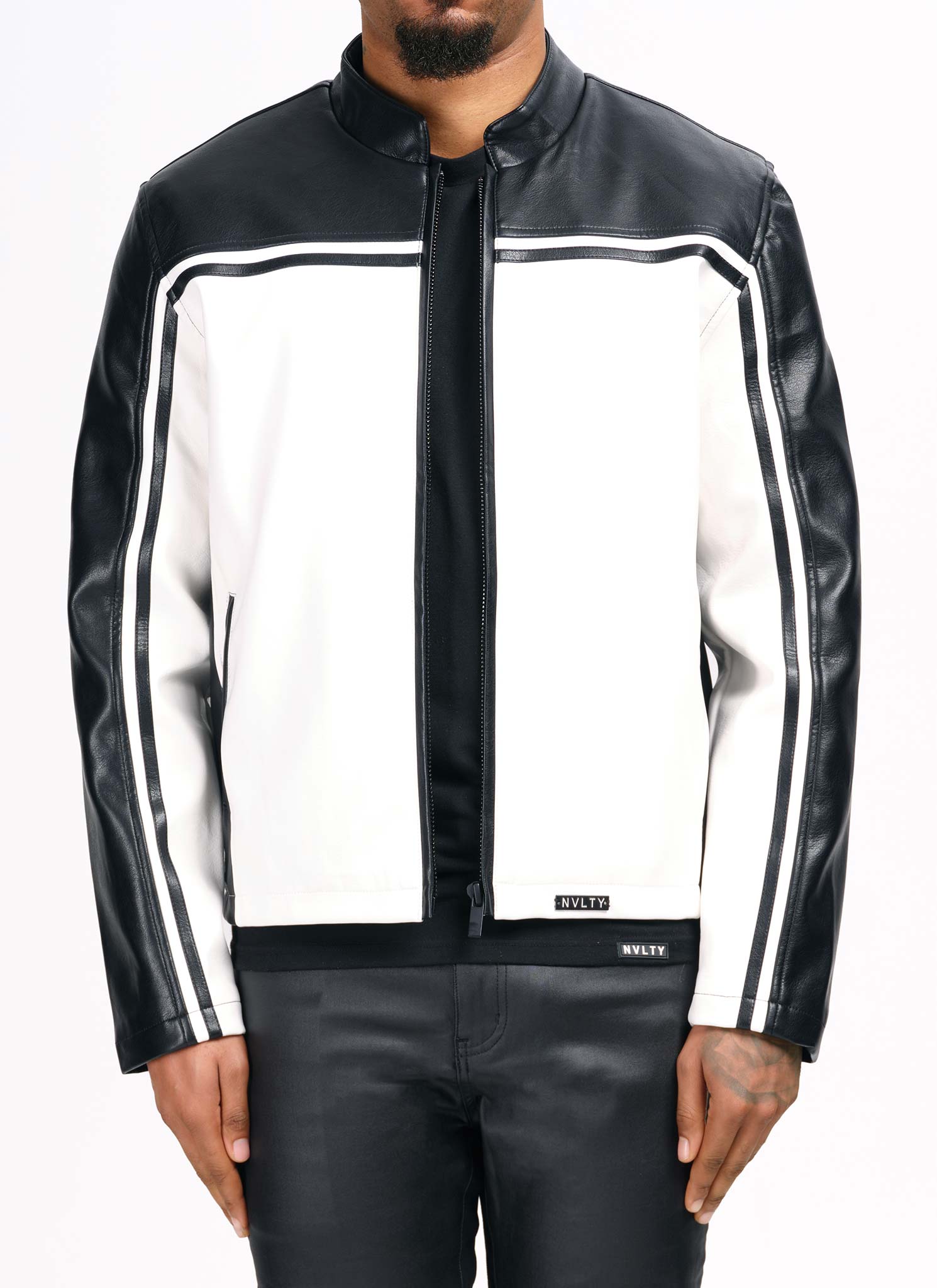Moto Racer Biker Jacket - Black/Ivory
