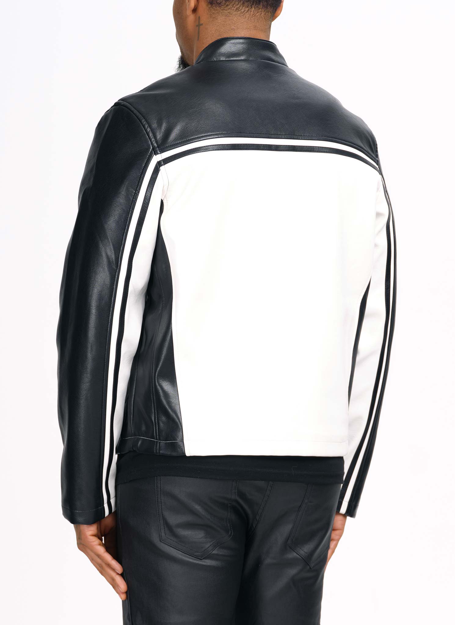 Moto Racer Biker Jacket - Black/Ivory