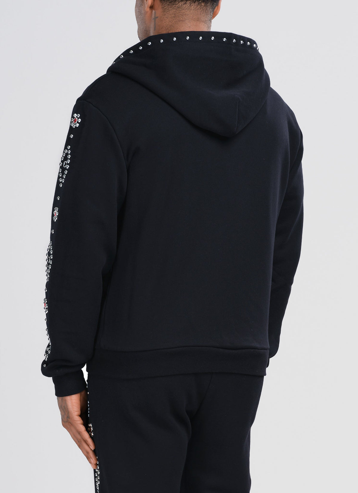 Vintage Studded Zip Hoodie - Black