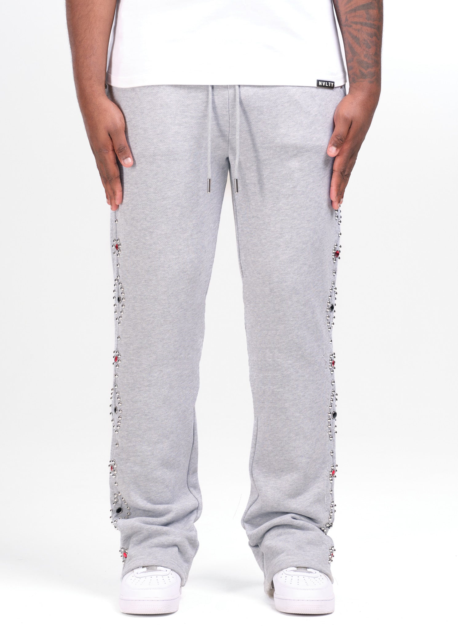 Vintage Studded Flare Joggers - Grey