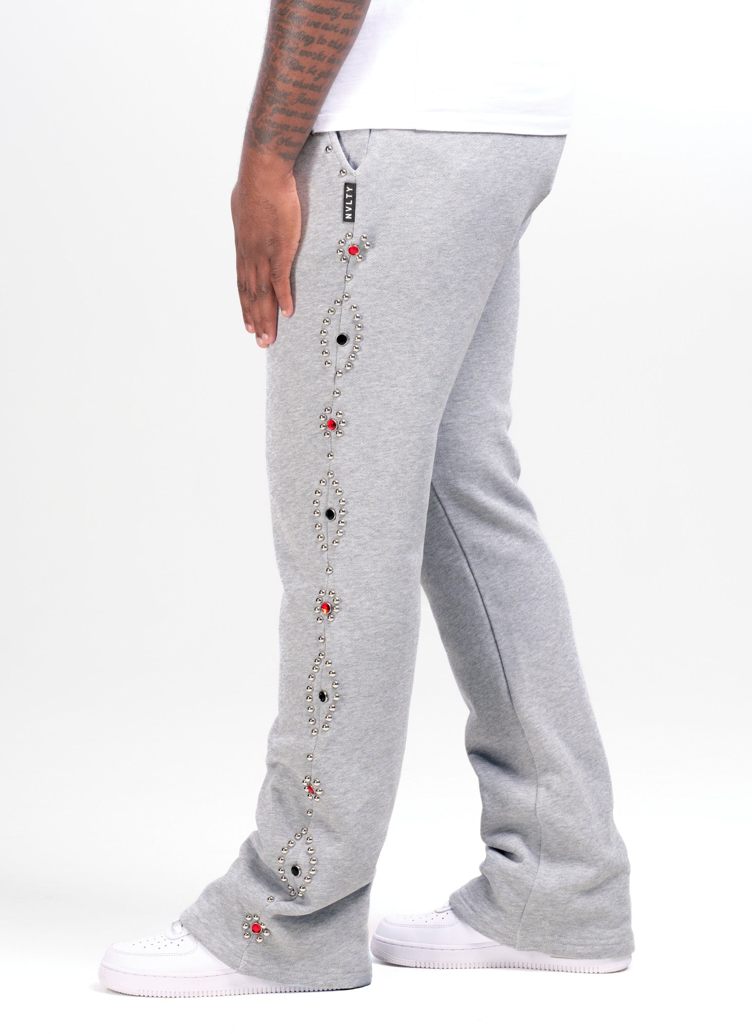 Vintage Studded Flare Joggers - Grey