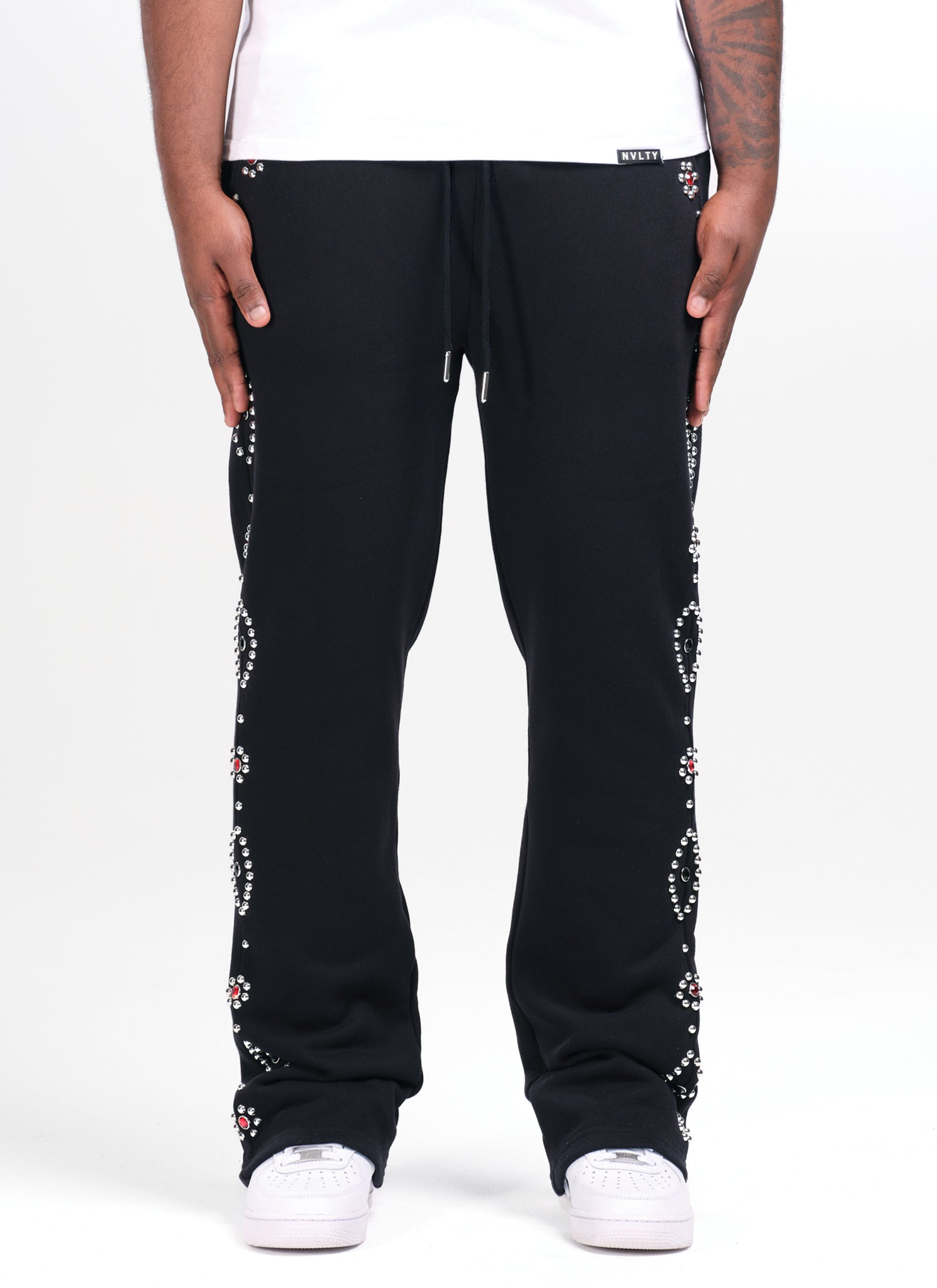 Vintage Studded Flare Joggers - Black