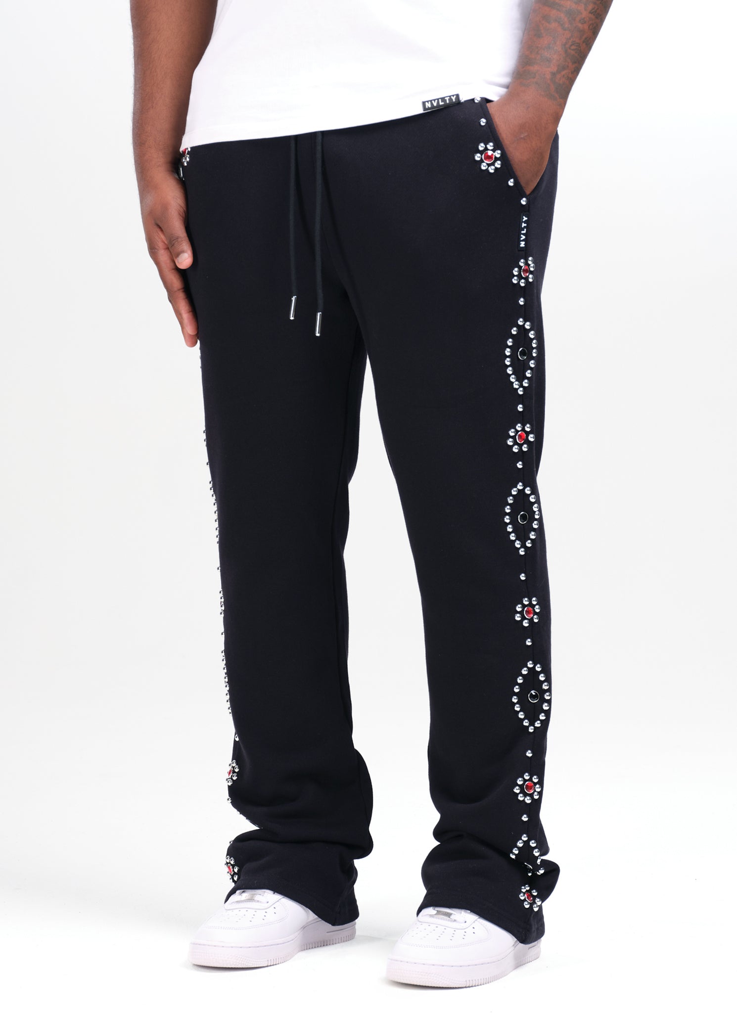 Vintage Studded Flare Joggers - Black