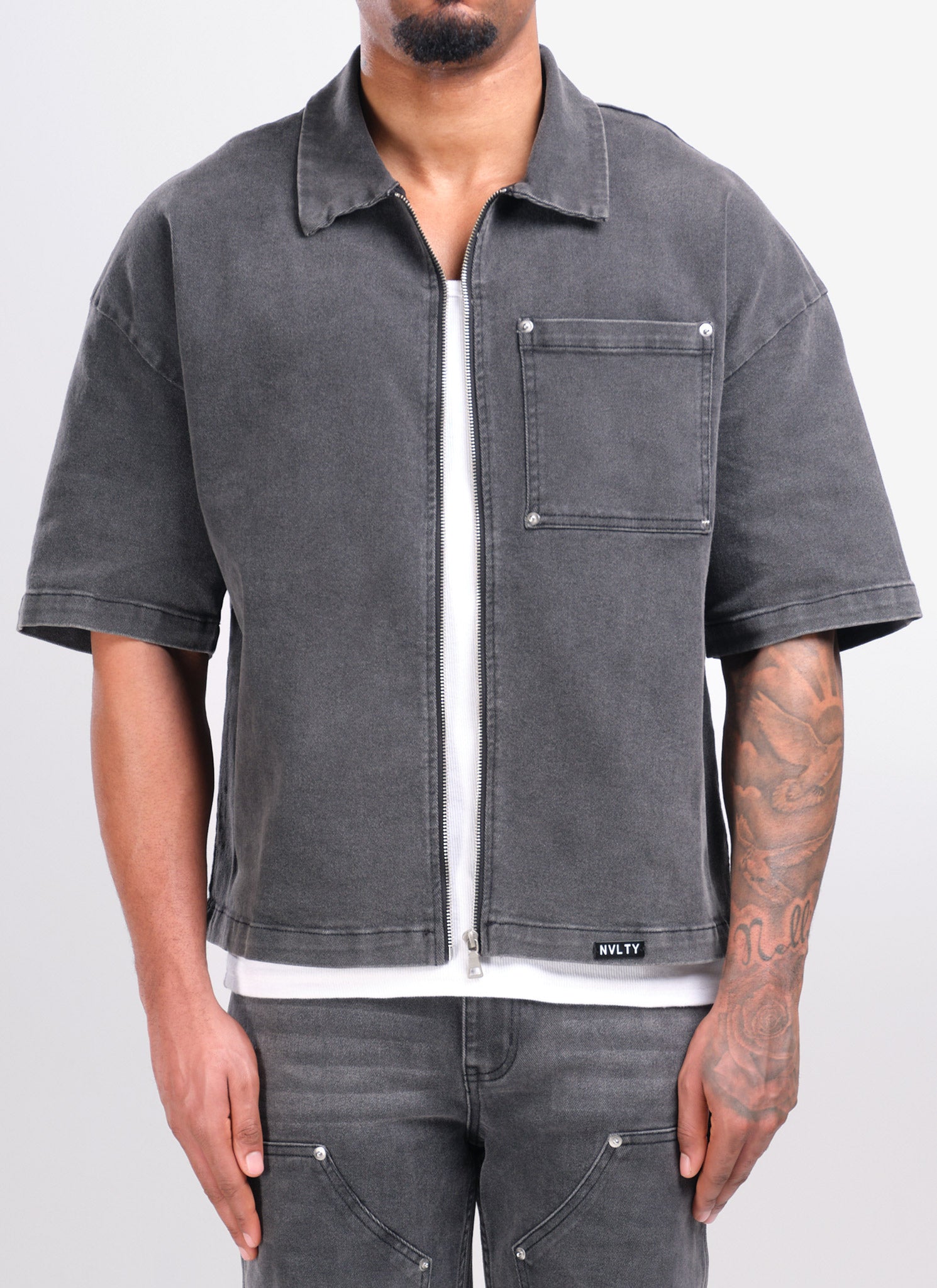 Vintage Rivet Denim Shirt - Grey