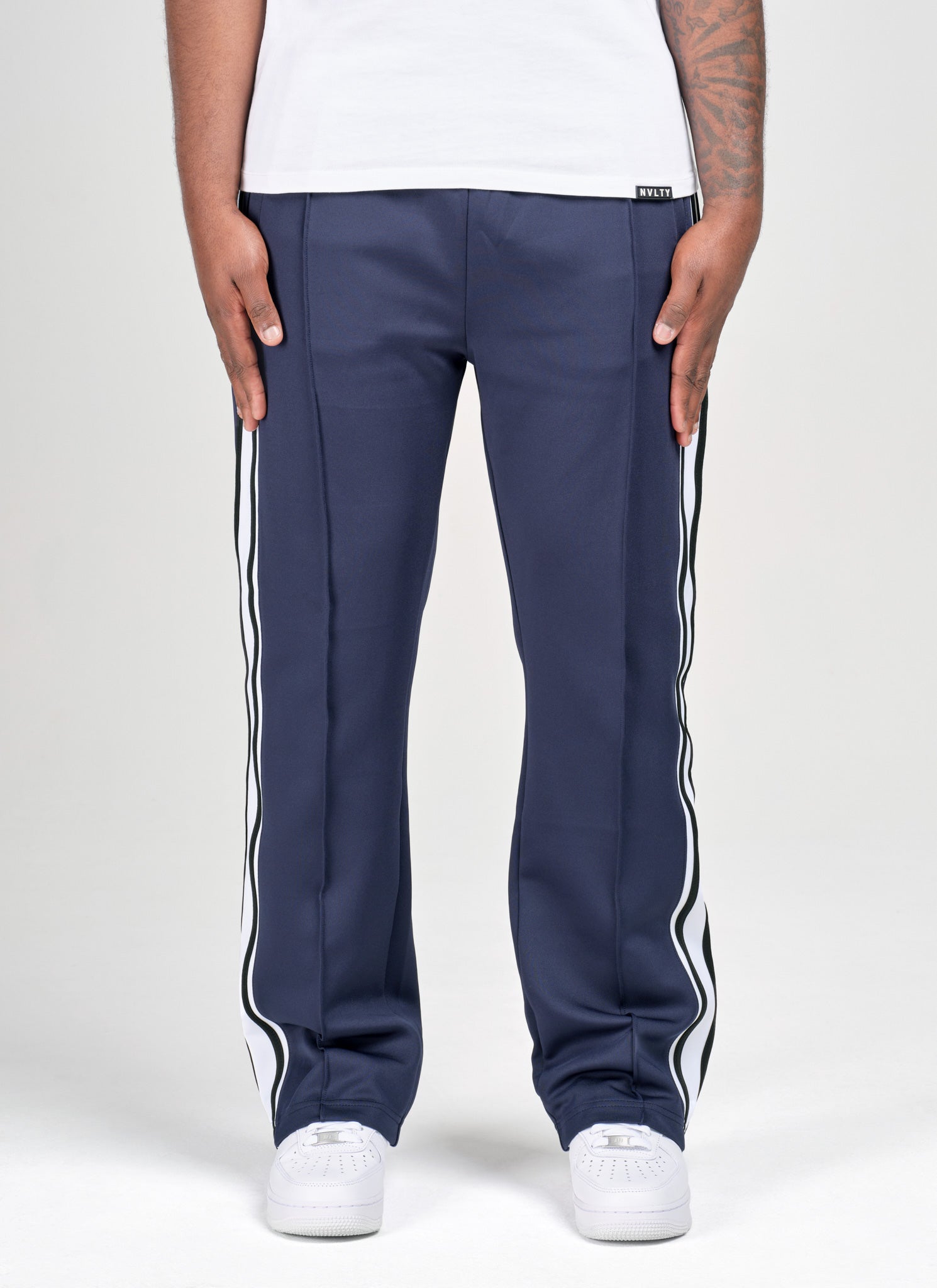 Panelled Luxe Track Pants - Navy