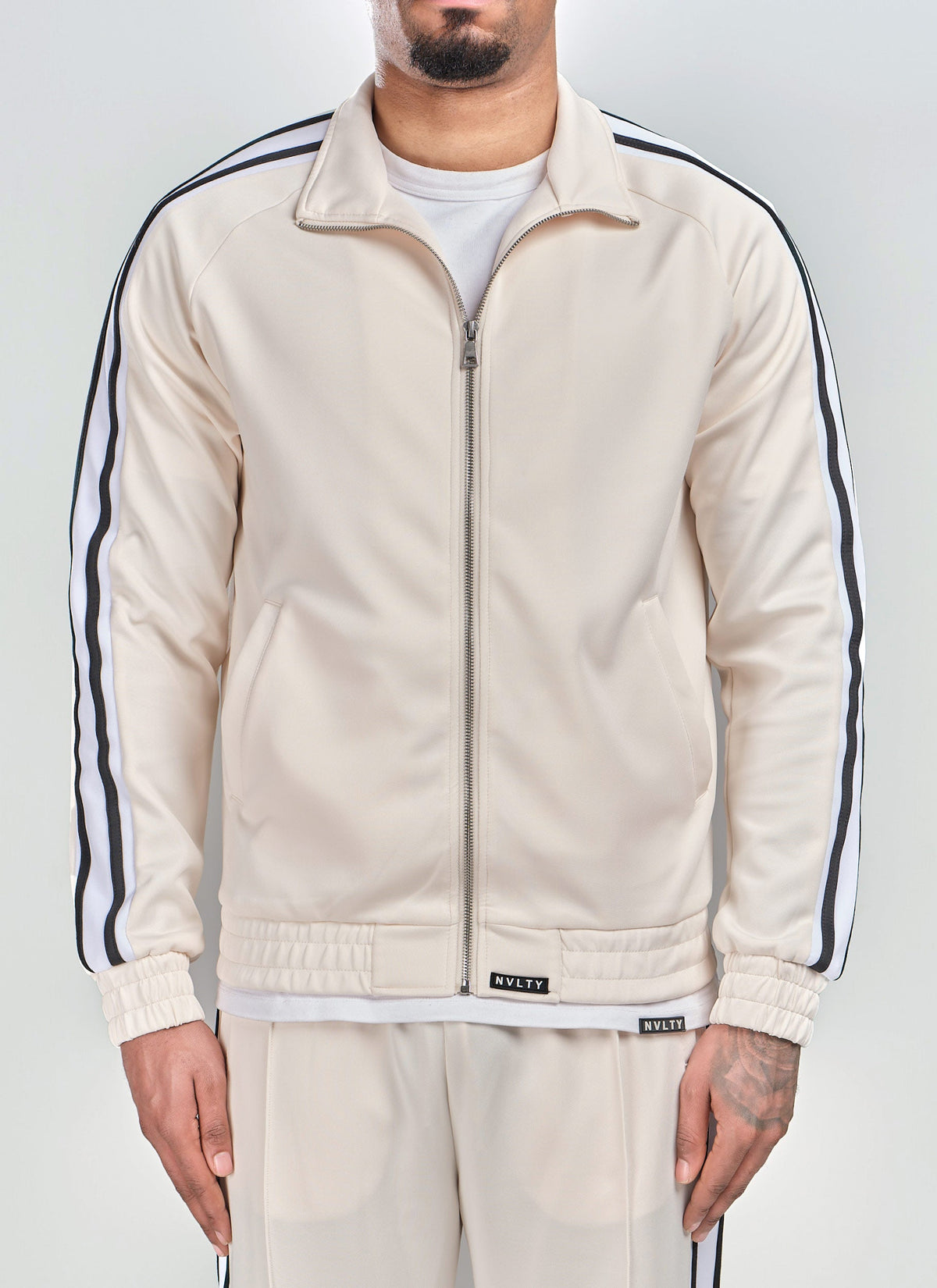 Panelled Luxe Track Jacket - Ivory