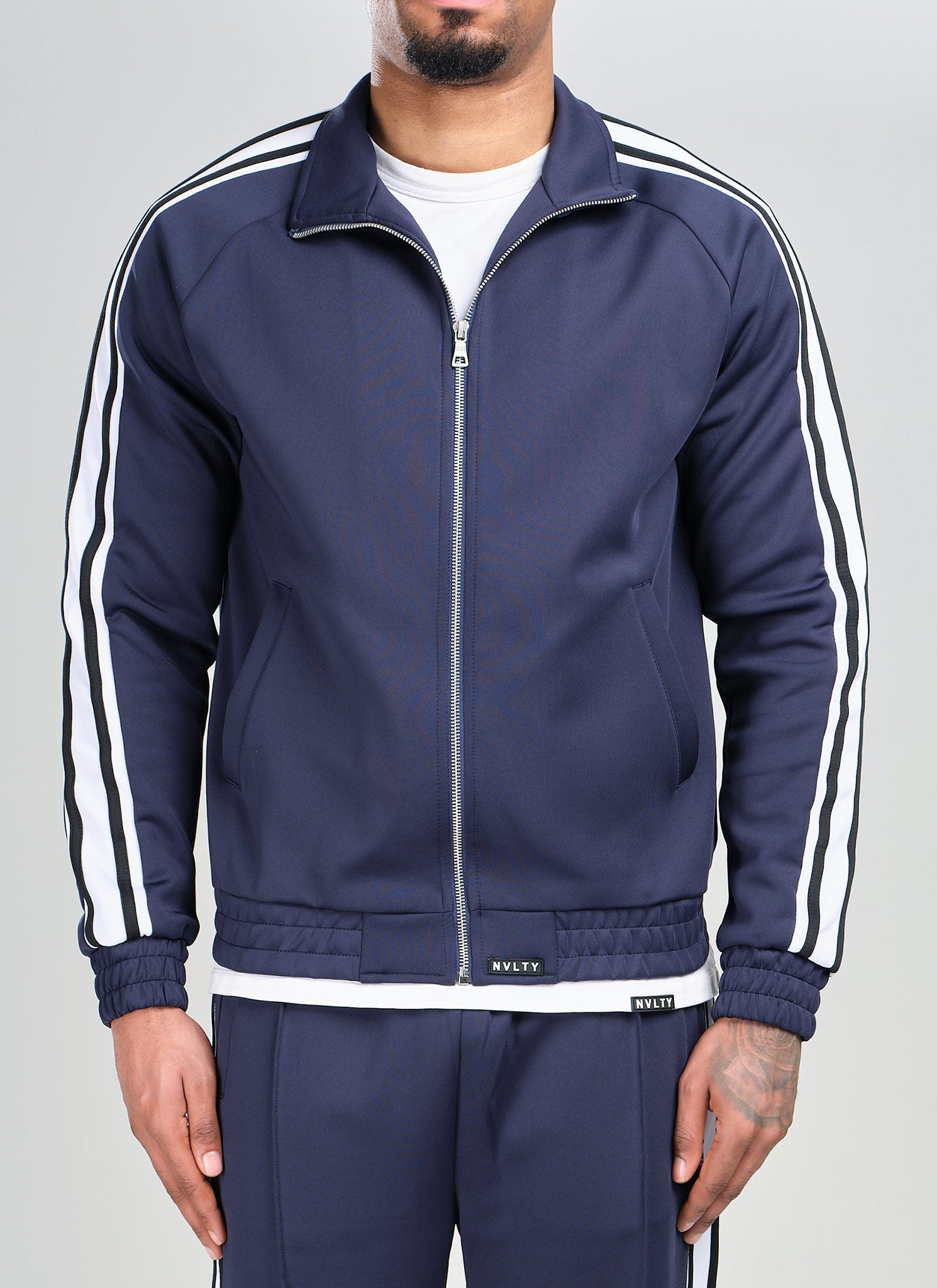 Panelled Luxe Track Jacket - Navy