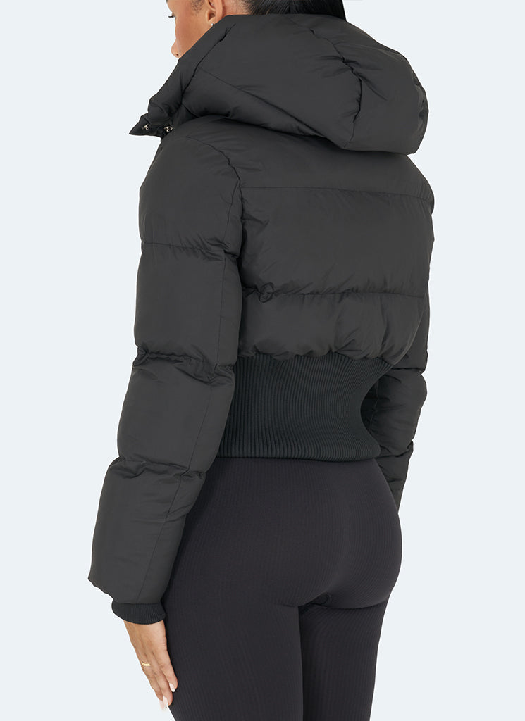 Cinched Waist Puffer Jacket - Black