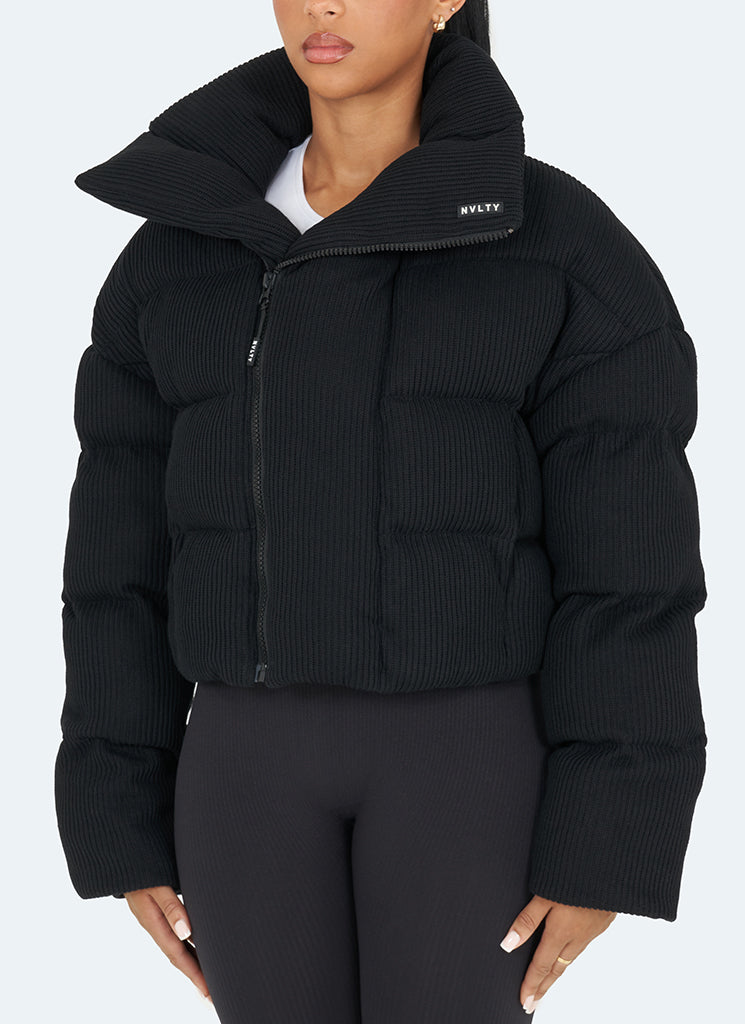 Steppjacke mit Schalkragen - Schwarz