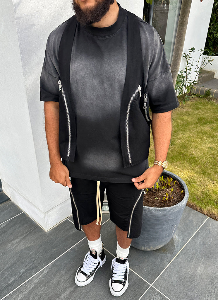 Vintage Reißverschluss Cargo Shorts - Schwarz