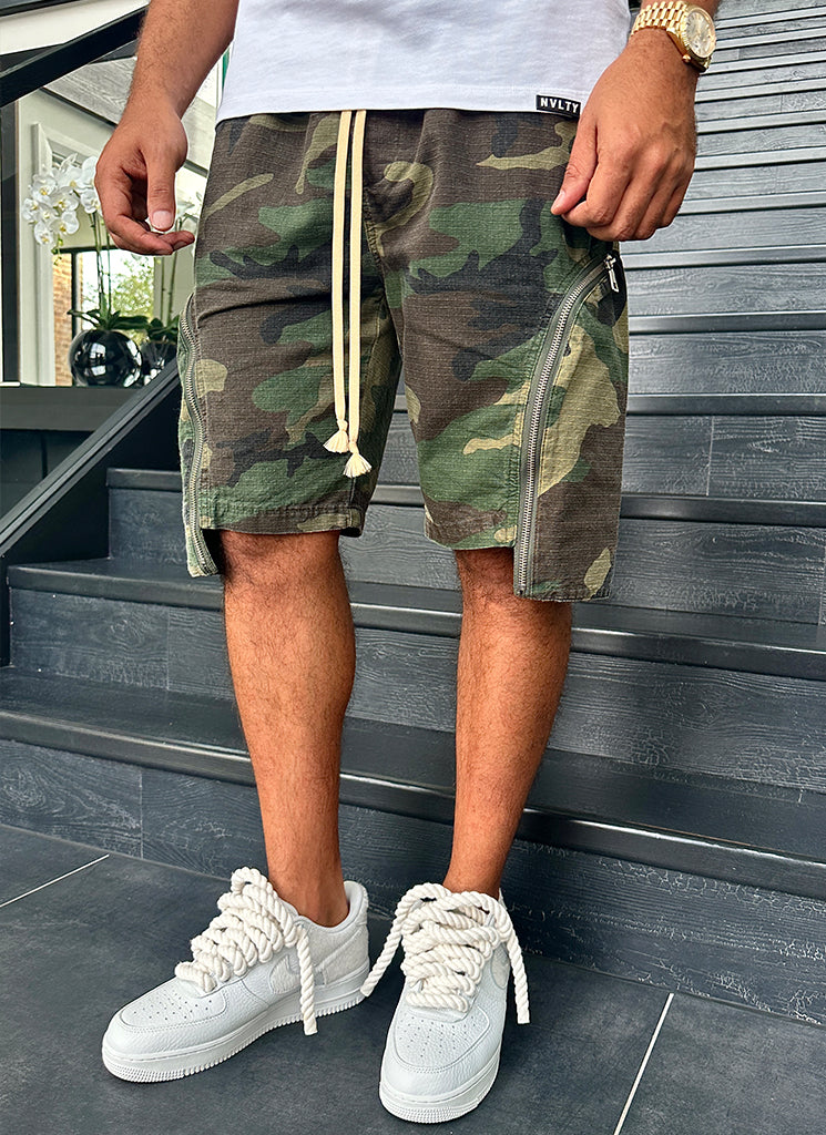 Vintage Cargo-Shorts mit Reißverschluss – Camouflage
