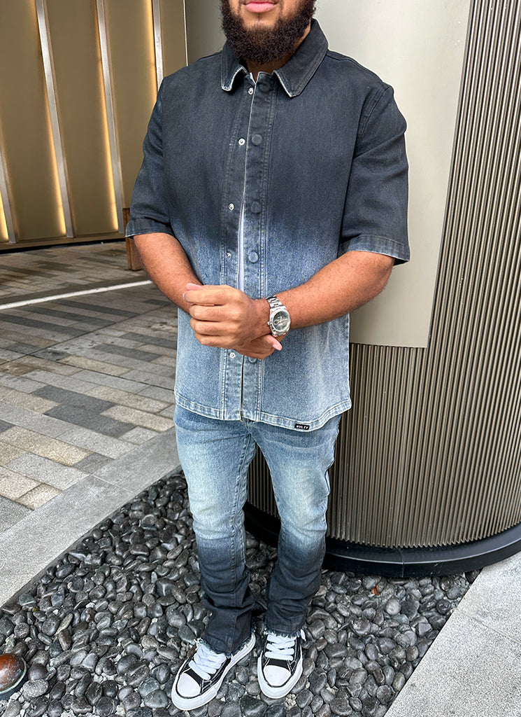 Vintage Deep Fade Denim Hemd - Blau