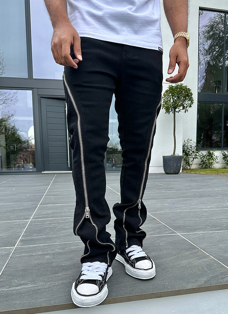 Vintage Flare Zipper Jeans - Schwarz
