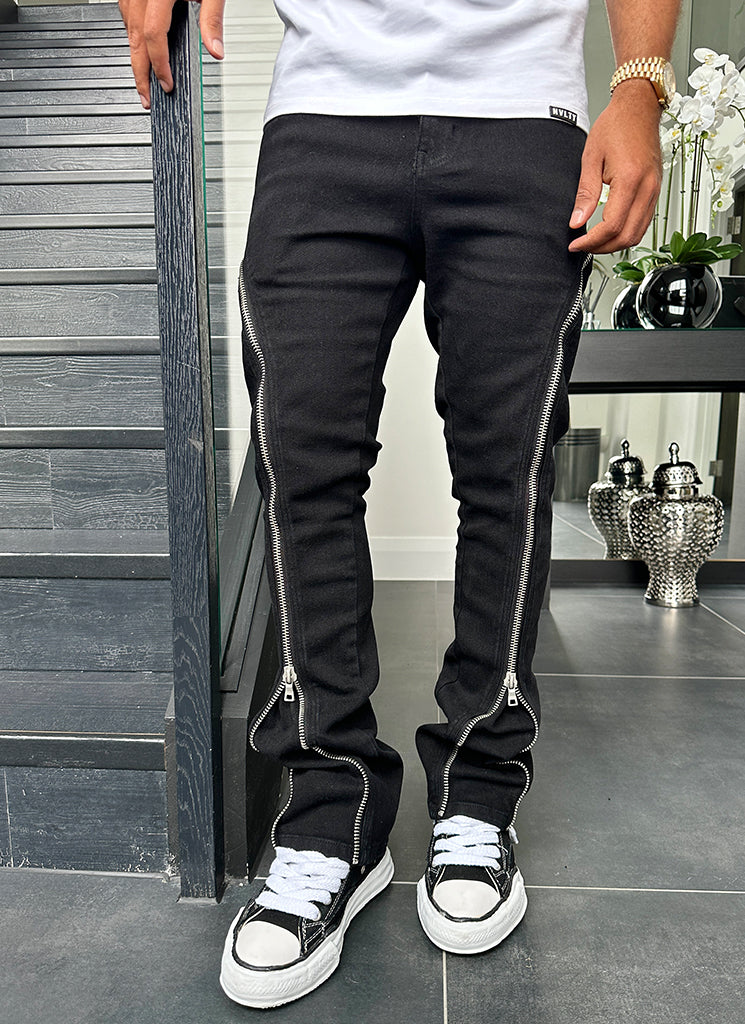 Vintage Flare Zipper Jeans - Schwarz